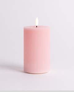 LED Fluted Pillar Candle, 12.5cm x 7.5cm - Pink