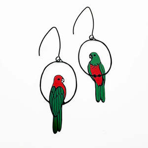 King Parrot Earrings in Black, Red & Green