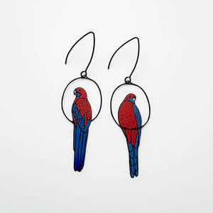 Crimson Rosella Earrings in Black, Red & Blue