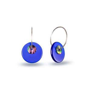 Jewellery: Glass Paua Disc Earrings - Dark Blue
