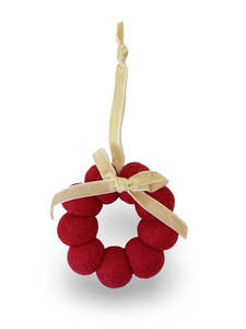 Bow Wreath - NZ Felted Wool - Red / Cream