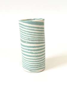 Ceramic Nerikomi Skinny Vase - Medium - Turquoise Stripe