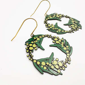 Jewellery Earrings Dangles: Wattle Wreath Earrings in Black, Green & Yellow