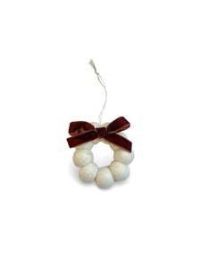 Mini Bow Wreath - NZ Felted Wool - White / Brown