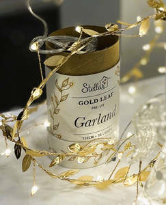 Lighting: LED Gold Fabric Leaf Garland