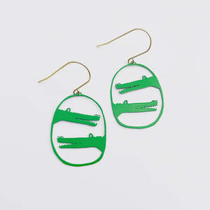Denz: Mini Croc Earrings in Green