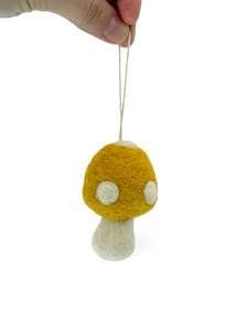 Yellow: Felted Christmas Mushroom Ornament - Mustard