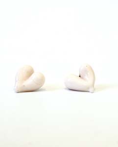 Earrings: Glass Heart Studs - White