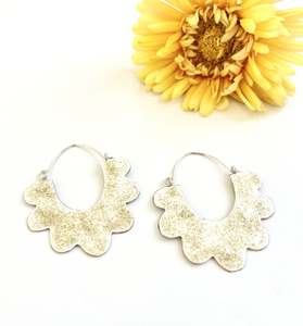 Lovefool Jewellery: Ruffle Hoop Earrings - White, Gold Glitter
