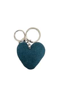Dark Teal Heart Felted Wool Keyring/Clip