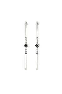 Jewellery Earrings Studs: Parallel Stud Earrings in Sterling Silver & Black Spinel HH056