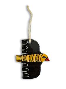 Ceramics: Yellow, Black Stripe & Scallop Ceramic Bird Decoration by Studio Soph