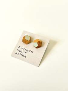 Jewellery: Faceted Timber Studs - Cool Mint