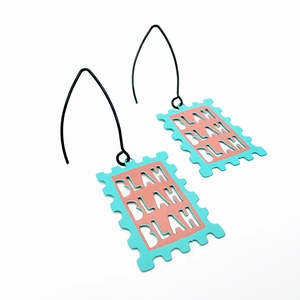 Blah Blah Blah Earrings in Blue & Coral