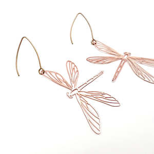 Jewellery: Dragonfly Earrings in Rose Gold