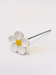 White 5 Petal  Ceramic Flower - Yellow textured centre