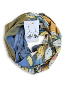 Scarves: Infinity Scarf - Autumnal Leaves / Smokey Blue