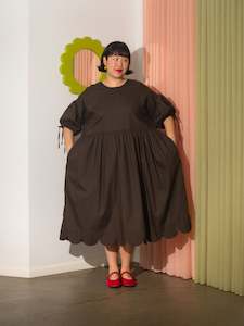 Womens Dresses: Long Tent Dress - Choc Scallops