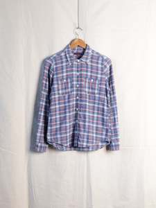 Womens Tees: Blue Blue Japan - Indigo Dyed Check Work Shirt