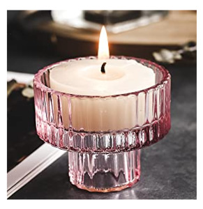 Products: Reversible ribbed glass taper/tealight candle holder - blush pink