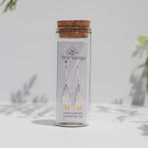 Little Taonga: Huia Feather Pendant Earrings - Silver