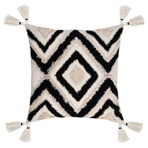 Cushions And Throws: Nomad Tassle Cushion - Natural/Black (SALE)