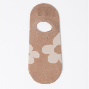 S + G No Show Socks - Latte W/Taupe Flower