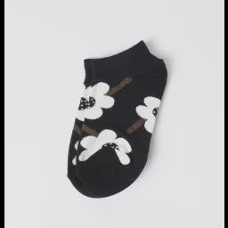 Accessories: S + G Socks - Black With White Flower