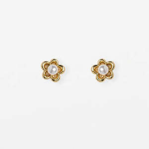 Gold Pearl Daisy Earrings