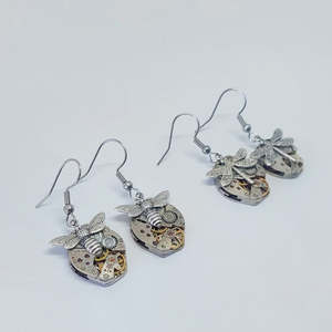 Rainey Design: Timepiece Earrings Silver Bees