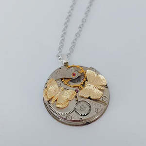 Rainey Design: Timepiece Pendant with Golden Butterflies