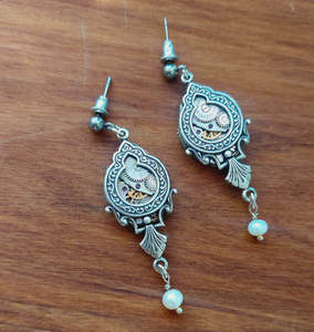 Timepiece Ornate Window Earrings with Pearls