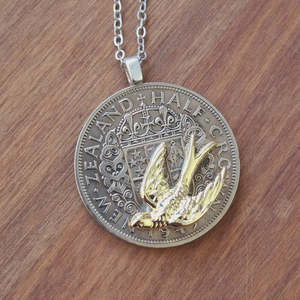 Half Crown Pendant w Golden Swallow