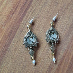 Rainey Design: Brass Ornate Window Earrings with Pearl Drop