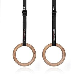 Gymnastic Rings: 32mm Wooden Rings + Strap Set