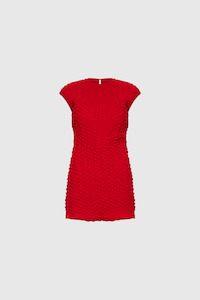 Shirred Cotton Dress - Red