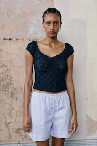 Womens Shirts: Illuminate Lace Tee - Ink