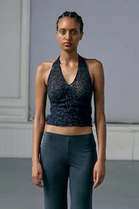 Womens Shirts: Illuminate Lace Halterneck - Ink