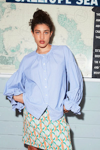 Womens Shirts: Passing Of Time Blouses - Blue Pinstripe Cotton