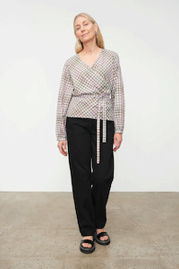 Womens Shirts: Ana Wrap Top - Optic Check