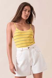 Womens Singlets: Sun Stripe Ballet Rib Camisole - Yellow