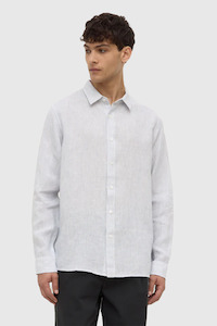 Mens: Mens Everyday Linen Long Sleeve Shirt - Pool Stripe