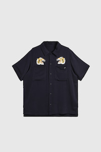 Non Down Reversible "SKA" Aloha Half Sleeve Shirt - Dark Navy / Dark Navy
