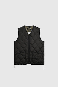 Military Zip V-Neck Down Vest - Black