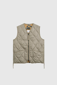 Military Zip V-Neck Down Vest - Mocha