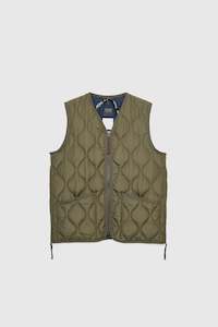 Military Zip V-Neck Down Vest - Dark Olive