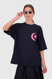 Come With Us Tee - Navy / Fluro Pink