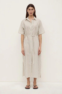 Ria Stripe Midi Shirt Dress - Cream / Smoke