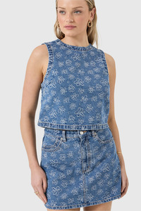 Sale Under 250: Flowers Shell Top - Indigo