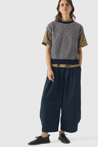 Sale Over 250: Wavy Stripe Knitted Wool Cotton Top - Navy / Parchment